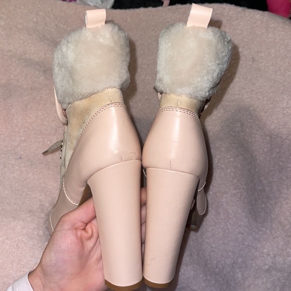 RED VALENTINO Nude Lace Up with Fur Leather Heels Boots/Booties - Picture 9 of 12